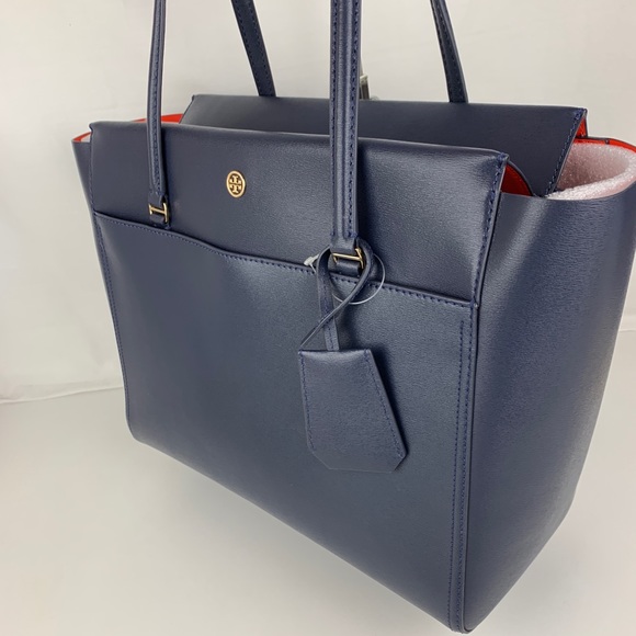 New Tory Burch Parker Navy Leather Tote 37169 - Picture 4 of 8